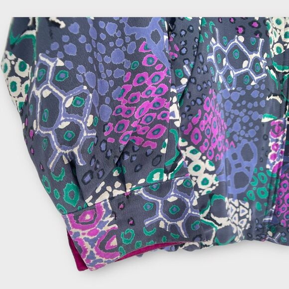 Vintage 80s Silk Reversible Jacket Funky Geometric Solid Fuschia Pink Oversized - Picture 4 of 10